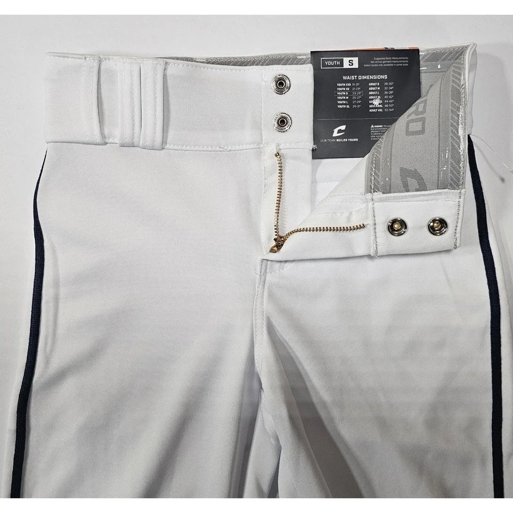 Champro‎ BP62 Youth Small White Baseball Pants Navy Blue Side Stripe NWT
